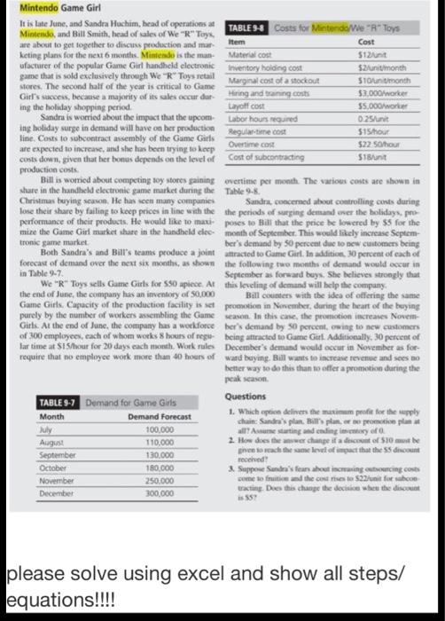 please solve using EXCEL AND SHOW ALL