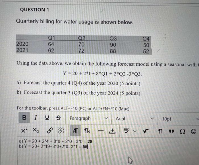 Quarterly billing for water usage is shown below.