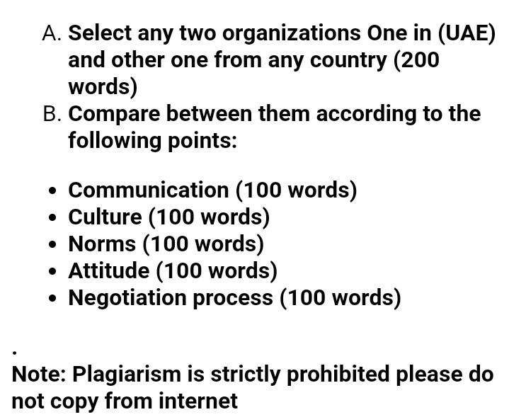 A. Select any two organizations One in (UAE) and