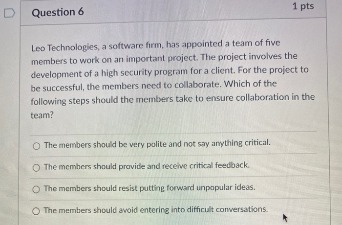 1 pts Question 6 Leo Technologies, a software