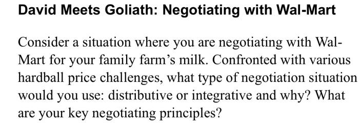 David Meets Goliath: Negotiating with Wal-Mart