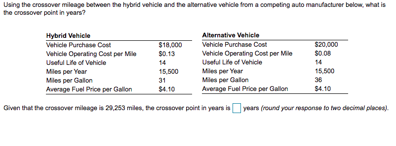 Using the crossover mileage between the hybrid