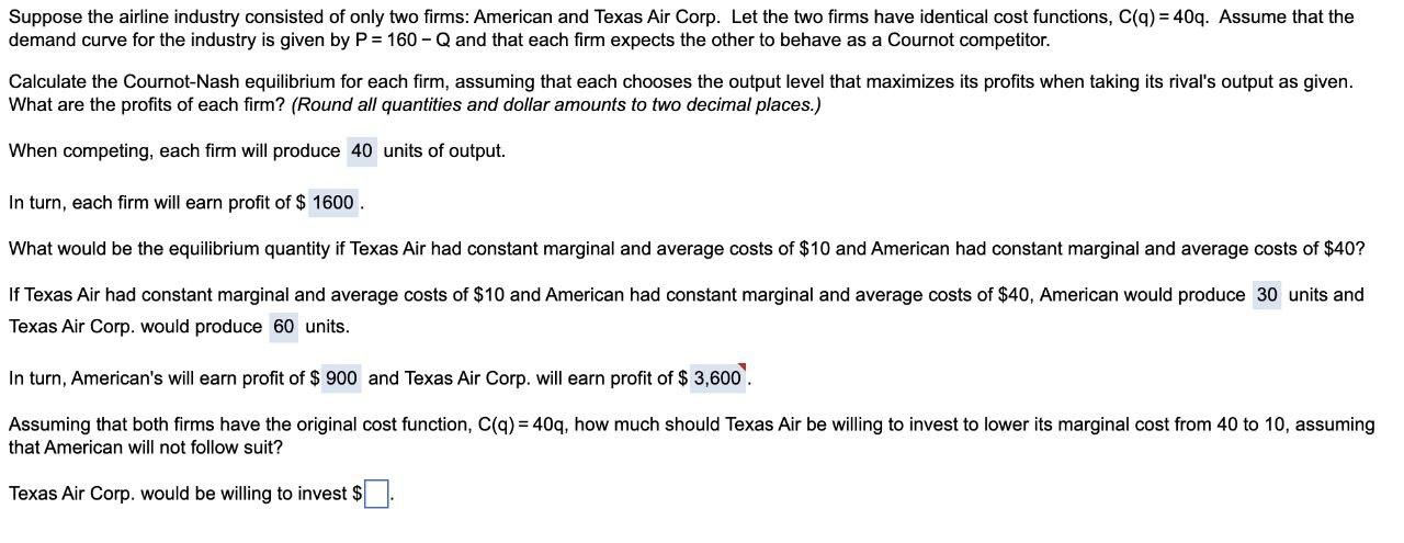 Suppose the airline industry consisted of only