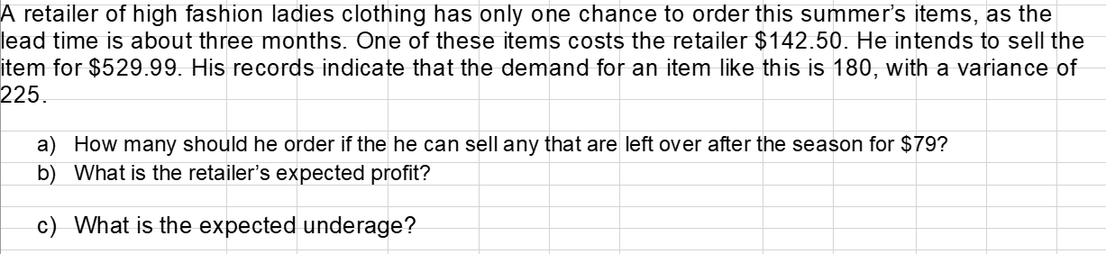 A retailer of high fashion ladies clothing has