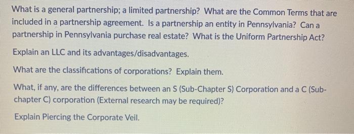 What is a general partnership; a limited