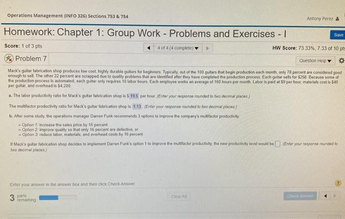 Operations Management (INFO 326) Sections 753 &