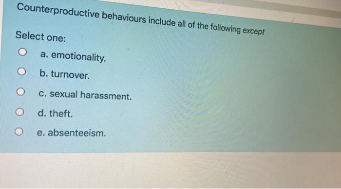 Counterproductive behaviours include all of the