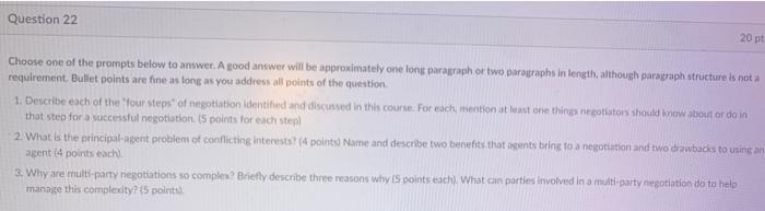 Question 22 20 pt Choose one of the prompts below