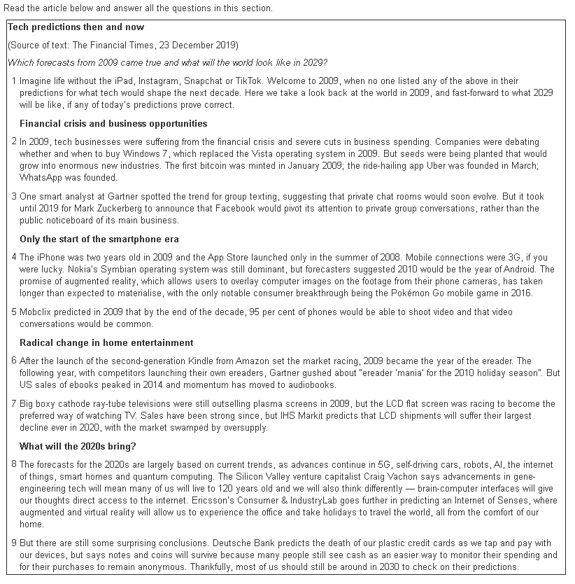 Reading, Part A Choose the best answer to the