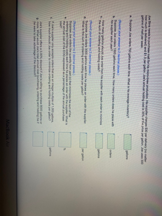 Joe Birra needs to purchase malt for his