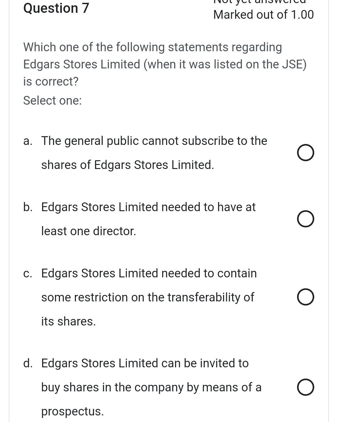 Question 6 Marked out of 1.00 We treat the
