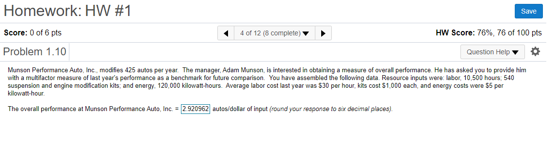 Homework: HW #1 Save Score: 0 of 6 pts 4 of 12 (8