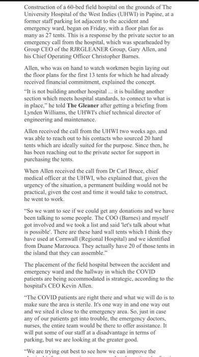 Construction of a 60-bed field hospital on the