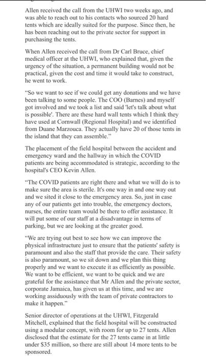 Construction of a 60-bed field hospital on the