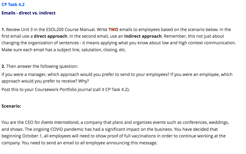 CP Task 4.2 Emails - direct vs. indirect 1.