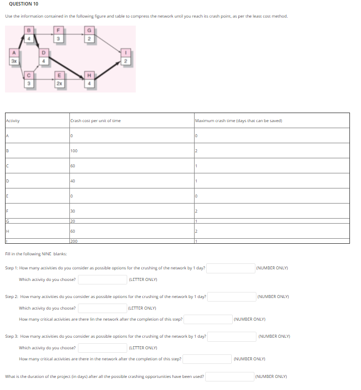 QUESTION 10 Use the information contained in the