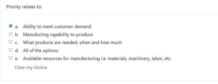 correct ans??? Priority relates to: a. Ability to