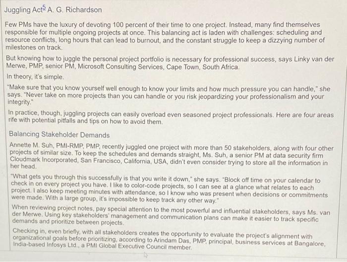 Juggling Act? A. G. Richardson Few PMs have the