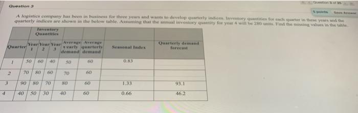 Question 3 A logistie company has been in