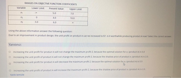 A company that manufactures three products, A. &