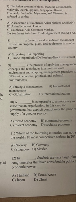 t o p UI Swers the question. 7) The Asian