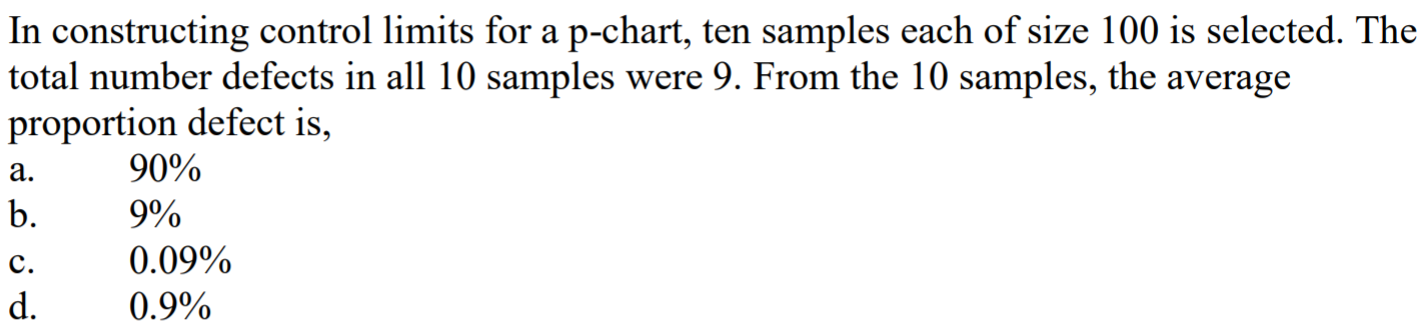 In constructing control limits for a p-chart, ten