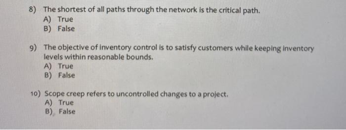 8) The shortest of all paths through the network