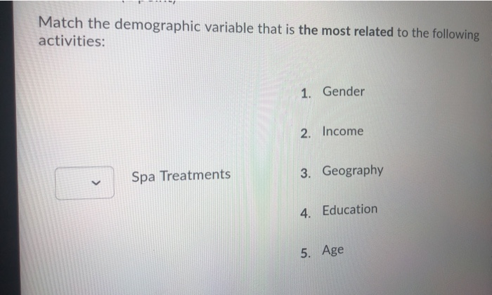 Match the demographic variable that is the most