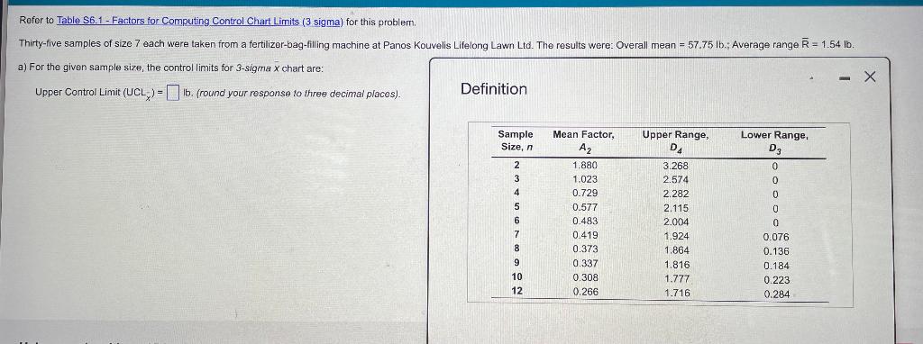 b) Lower Control Limit -x = __ The control limits