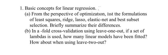 1. Basic concepts for linear regression. (a) From