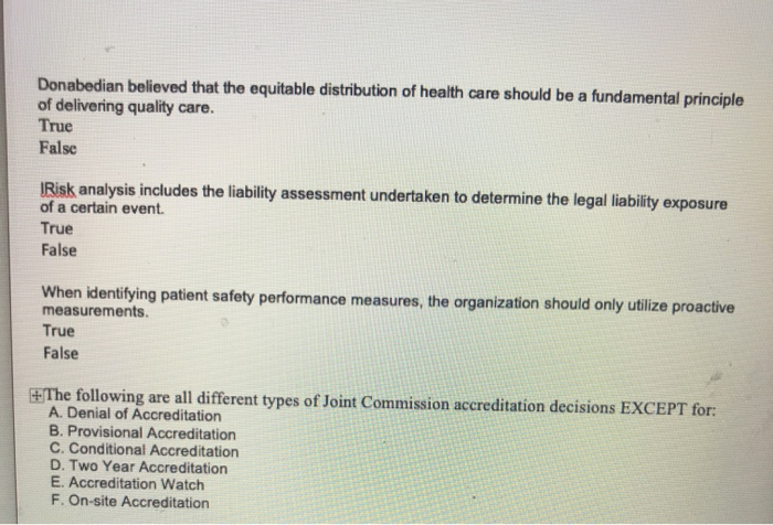 Donabedian believed that the equitable