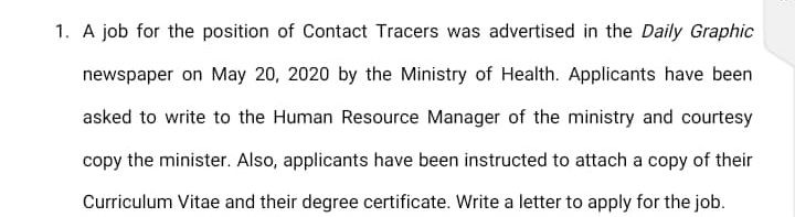 1. A job for the position of Contact Tracers was