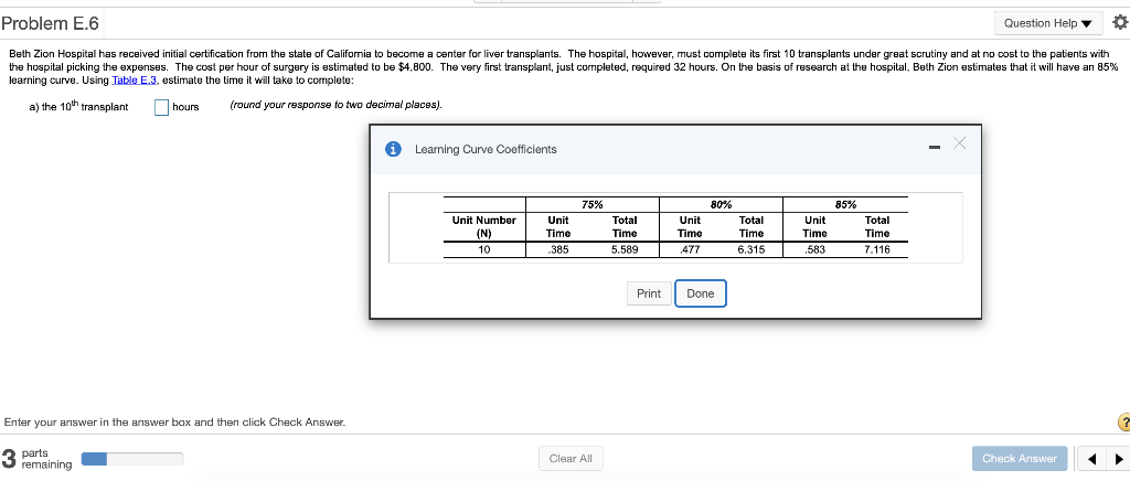 Question Help Problem E.6 0 Beth Zion Hospital