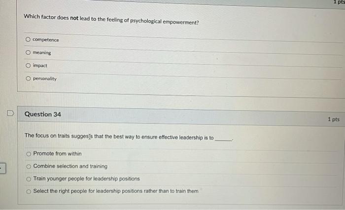 1 pts Which factor does not lead to the feeling