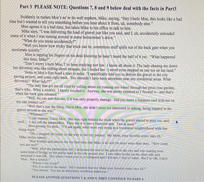 Part 3 PLEASE NOTE: Questions 7, 8 and 9 below