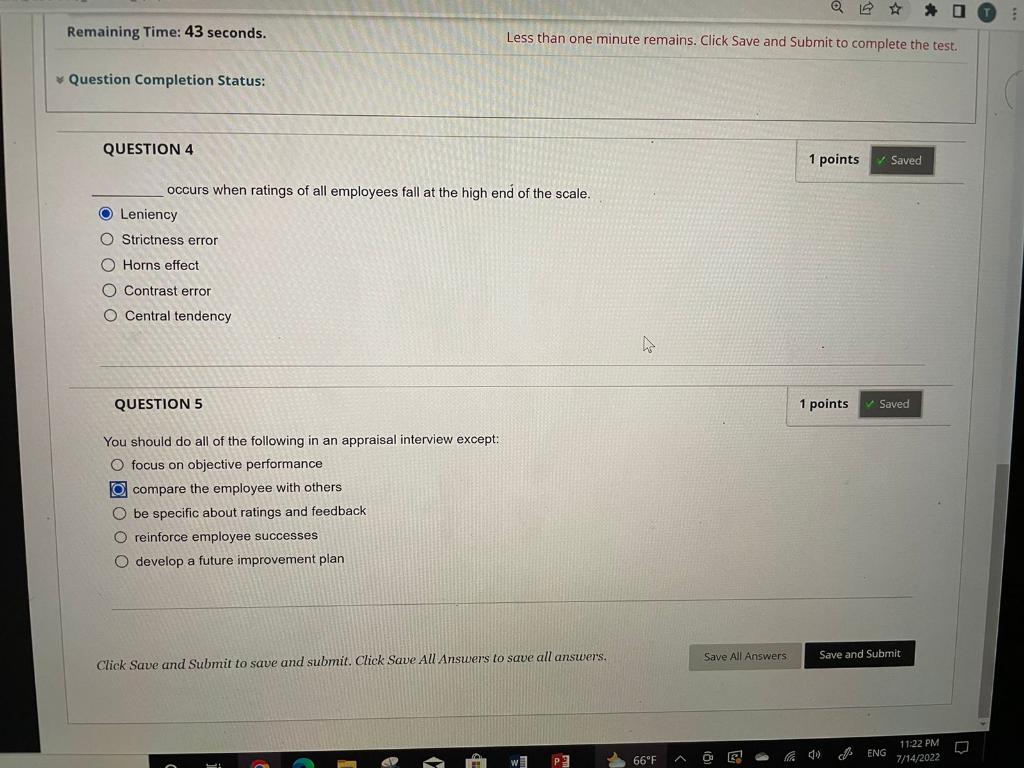 please answer number 5 Remaining Time: 43
