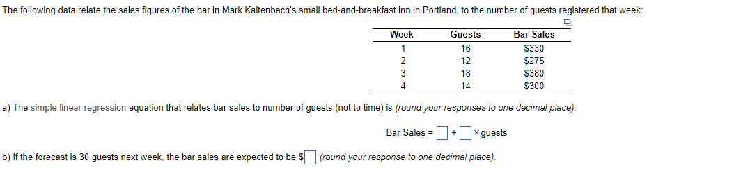 a) The simple linear regression equation that