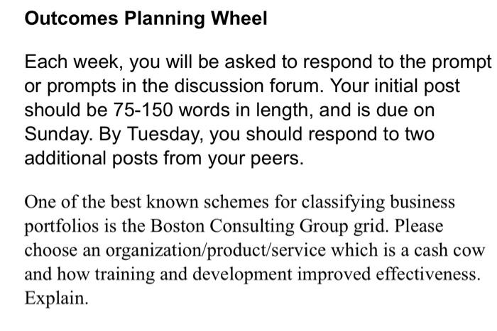 Outcomes Planning Wheel Each week, you will be