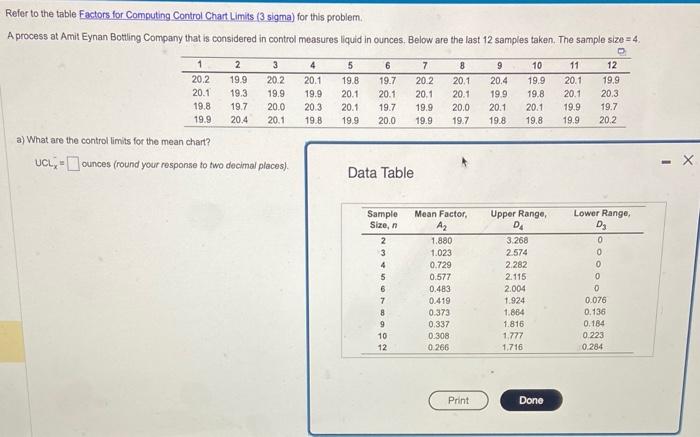 tefor to the table Factors for Computing Control