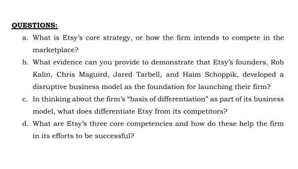 QUESTIONS: a. What is Etsy's core strategy, or