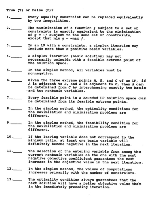 True (T) or False (P)? Every equality constraint