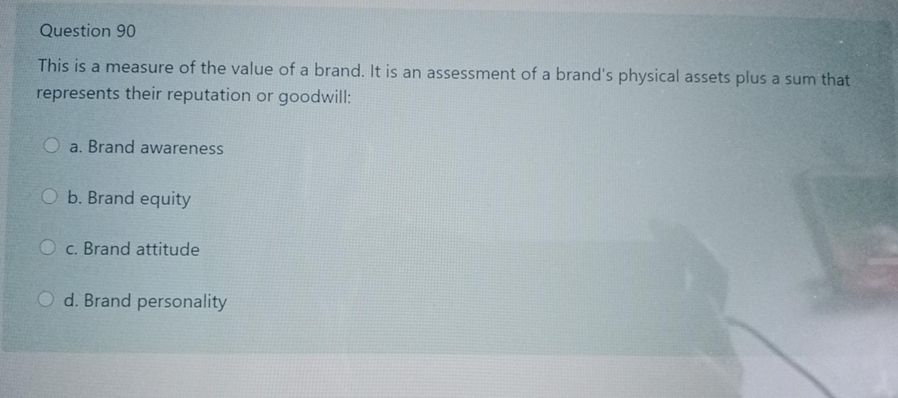 marketing Question 90 This is a measure of the