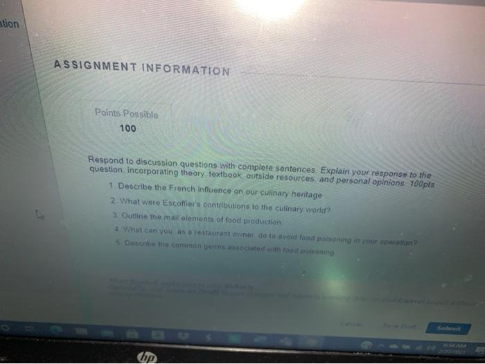 stion ASSIGNMENT INFORMATION Points Possible 100