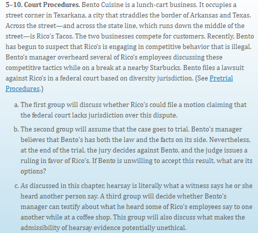 5-10. Court Procedures. Bento Cuisine is a