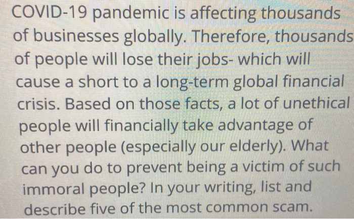 COVID-19 pandemic is affecting thousands of