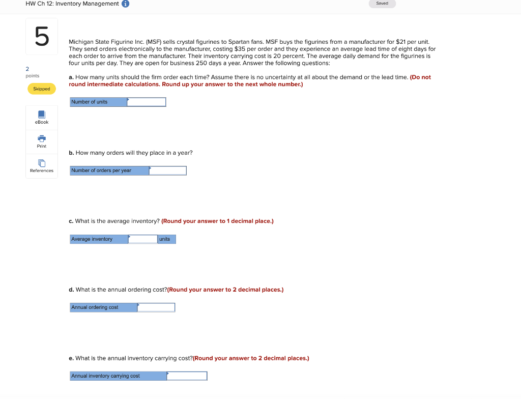 HW Ch 12: Inventory Management Saved UT 5
