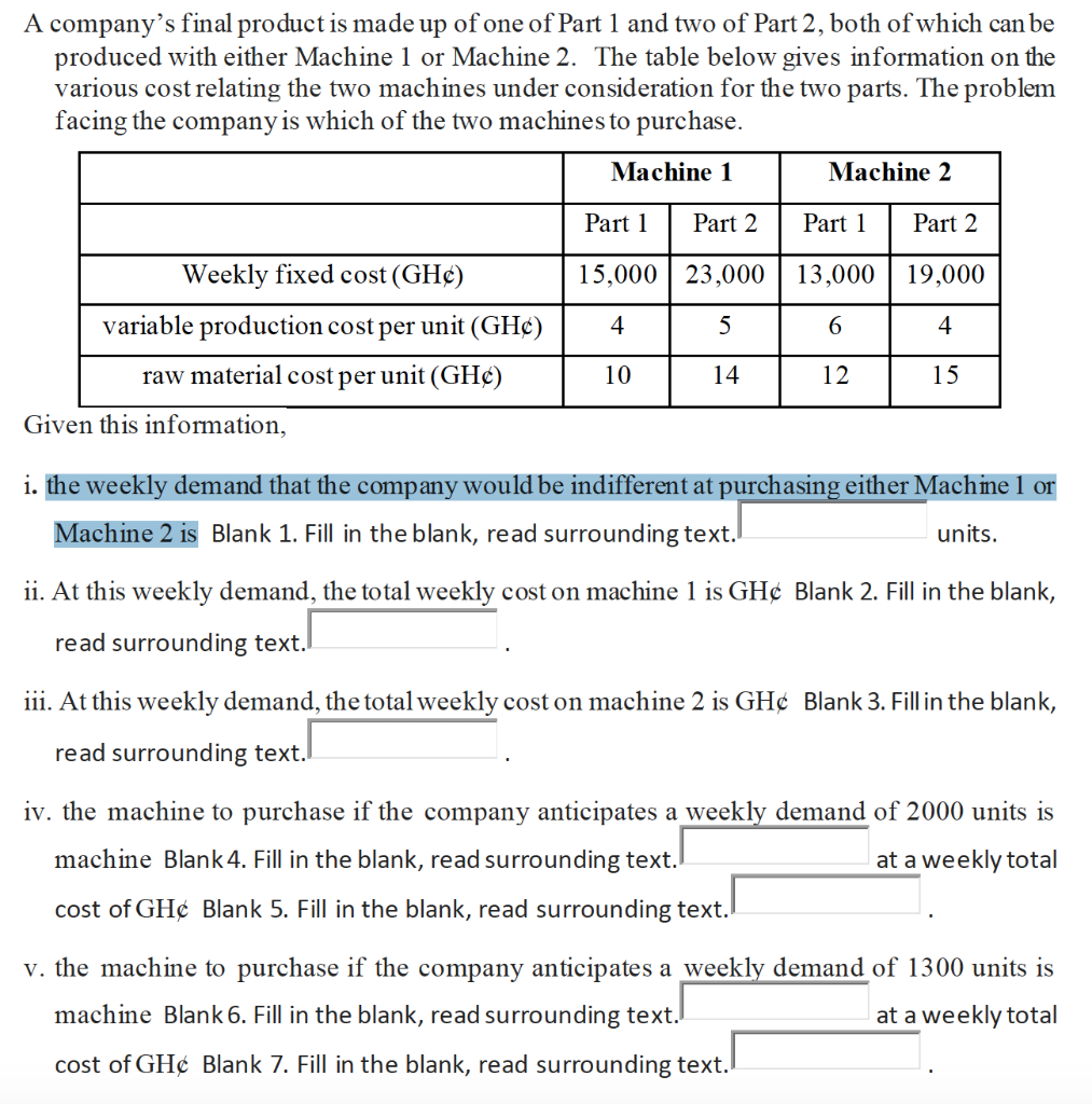 A company's final product is made up of one of