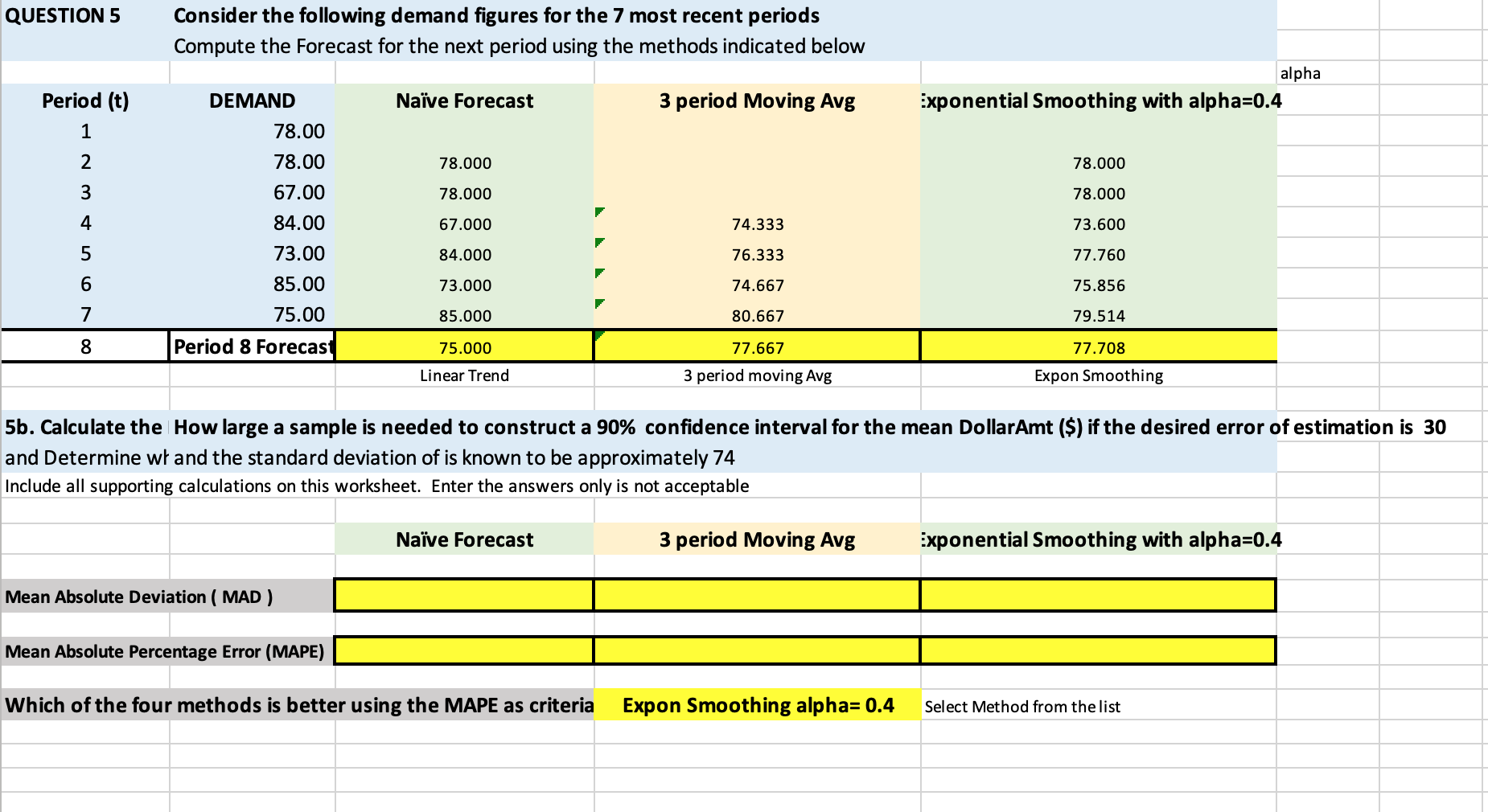 QUESTION 5 Consider the following demand figures