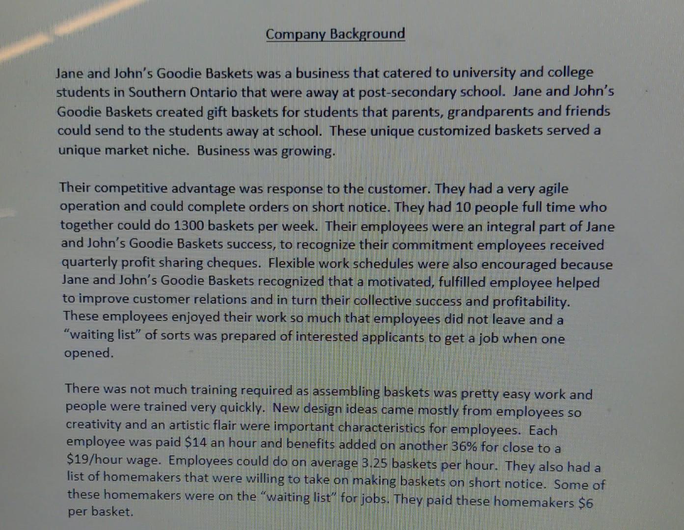 Company Background Jane and John's Goodie Baskets