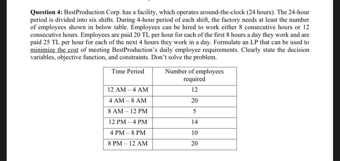 Question 4: Best Production Corp. has a facility,